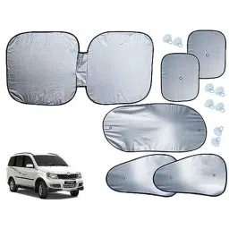 Auto Pearl 6 Pcs Polyester Black &a; Silver Window, Front &a; Rear Sun Shade Set for Mahindra Xylo 2009-2013-picture-35