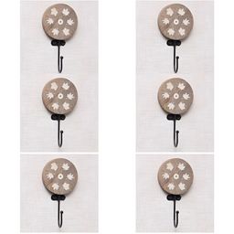 IndianShelf Brown & White 6 Pieces Leaf Printed Wooden Wall Hooks-8