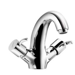 Cera Crayon Brass Chrome Finish Central Hole Basin Mixer with 450mm Braided Connection Pipe (Without Pop-Up), F2008461-54