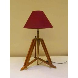 Tucasa Mango Wood Brown Tripod Table Lamp with Polycotton Maroon Shade, P-5-12