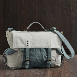 Mona B Unisex Navy Blue & Off White Ocean Upcycled Canvas Messenger Bag-picture-17