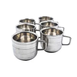 i WARE KkitchenCare 6 Pcs 90ml Stainless Steel Silver Double Wall Tea &a; Coffee Mug Set-image-5