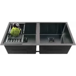 Fossa FS-023BLACK 32x18x10 inch Stainless Steel Matt Finish Black Double Bowl Handmade Kitchen Sink, FS-07DBB-image-3