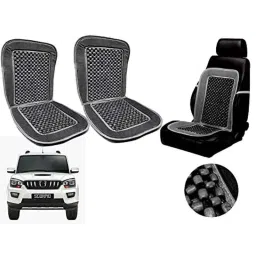 Auto Pearl PU, Velvet &a; Wooden Beads Grey Rectangular Seat Cushion for Mahindra New Scorpio (Pack of 2 )-image-41