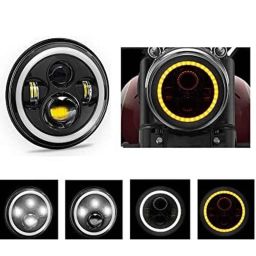 AOW 7 Inch 6 LED Headlight Dual Color DRL Ring Universal for All Royal Enfield Models, Mahindra Thar Jeep (White and Amber, Single Unit) H-22-42