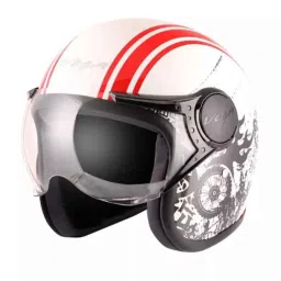 Vega Old School ABS White Red Open Face Helmet, Size: Large-picture-31