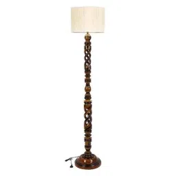 Tucasa Twisted Wooden Floor Lamp with Off White Cylinder Shade, LG-860-image-14