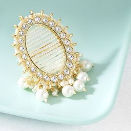 Zaveri Pearls Gold-Plated White Kundan-Studded & Beaded Finger Ring-3
