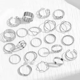 DressBerry Silver-Toned Set Of 44 Stackable Kunckle Finger Ring-image-13