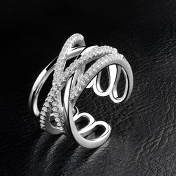 KARISHMA KREATIONS Silver-Plated Cubic Zirconia Adjustable Finger Ring-42