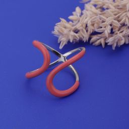 VANBELLE 925 Sterling Silver & Red Enamelled Rhodium-Plated Adjustable Finger Ring-image-11