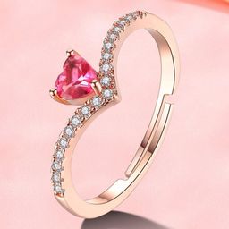 MYKI Rose Gold-Plated & CZ-Studded Heart Shaped Adjustable Finger Ring-image-32