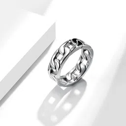 Yellow Chimes Men Silver-Toned Stainless Steel Chain Pattern Finger Ring-picture-50