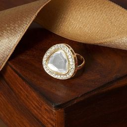 TEEJH Sadha Gold-Plated Stone Studded Finger Ring-19