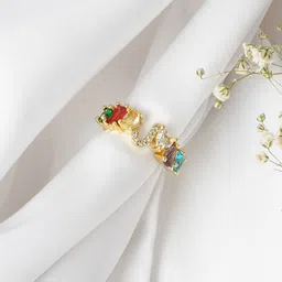 JOKER & WITCH Gold-Toned & White Rhinestone Studded Finger Ring-image-77