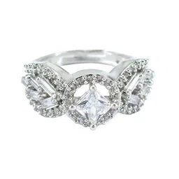 PRIVIU Rhodium Plated American Diamond  Studded Finger Ring-10