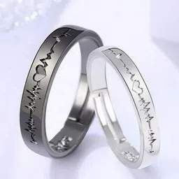 UNIVERSITY TRENDZ Set of 2 Silver-Plated Heartbeat Designed Finger Rings-picture-29