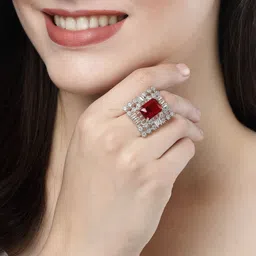 NVR Silver-Plated Cubic Zirconia-Studded Fing Ring-picture-30