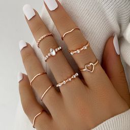 Shining Diva Fashion Gold-Plated Set Of 9 Metal Boho Midi Finger Rings-image-1