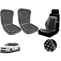 Auto Pearl PU, Velvet &a; Wooden Beads Grey Rectangular Seat Cushion for Skoda Rapid 2012 (Pack of 2 )-image-33