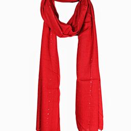 Applique, Embellished, Woven Viscose Women Red Fancy Scarf, Scarf, Stole-image-48