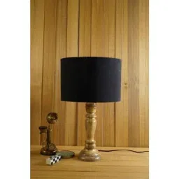 Tucasa Mango Wood Royal Brown Table Lamp with 11.5 inch Polycotton Black Drum Shade, WL-287-image-123