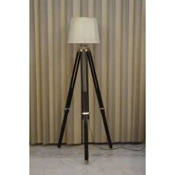 Tucasa Mango Wood Black Tripod Floor Lamp with Polycotton Off White Shade, P-101-picture-15