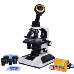 ESAW 40x-1500x Led Illumination Compound Student Binocular Microscope with Semi Plan Achro Objective, 3MP CMOS Camera &a; Kit, BINO3MPSP50-22