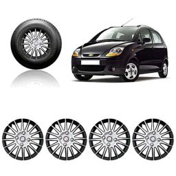 Auto Pearl 4 Pcs 13 inch ABS Silver &a; Black Wheel Cover Set for Chevrolet Spark-picture-0