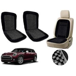Auto Pearl PU, Velvet &a; Wooden Beads Black Rectangular Seat Cushion for Mini Clubman (Pack of 2 )-image-32