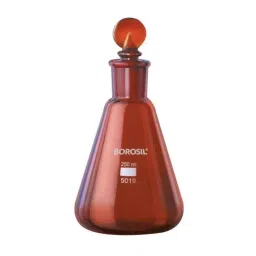 Borosil 100ml Amber Narrow Mouth Erlenmeyer Conical Flask with I/C Joint, 5019016-13