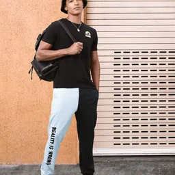 Kook N Keech Men Jet Black & Blue Mid-Rise Dynamic Blocking Joggers-picture-23