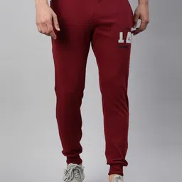 Joven Men Burgundy Solid Slim-Fit Joggers-image-31