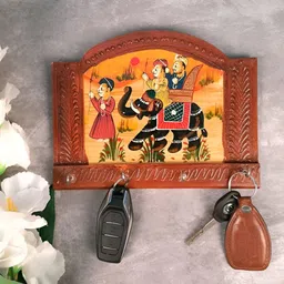 apka mart Brown & Yellow Ethnic Motifs Wooden Wall Hooks Key Holder-21