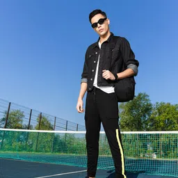Harvard Men Black & Yellow Side Striped Joggers-image-20