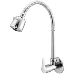 Oleanna Orange Brass Chrome Finish Silver Wall Mounted Spray Spout Flexible Sink Cock with Flange-image-29