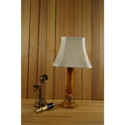 Tucasa Mango Wood Tan Table Lamp with 10 inch Polycotton Off White Square Shade, WL-212-6