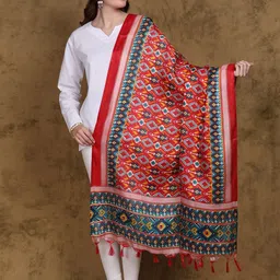Exotic India Ethnic Motifs Printed Art Silk Dupatta-picture-16