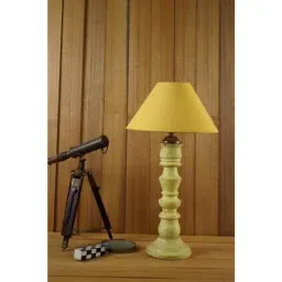 Tucasa Mango Wood Vintage Yellow Table Lamp with 10 inch Polycotton Yellow Pyramid Shade, WL-263-4