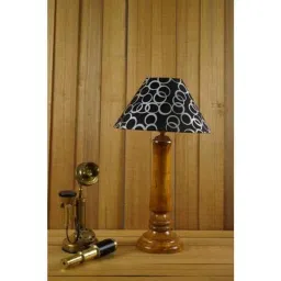 Tucasa Mango Wood Tan Table Lamp with 10 inch Polycotton Black Silver Pyramid Shade, WL-200-image-73