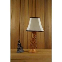 Tucasa Mango Wood Orange Carving Table Lamp with 10 inch Polycotton Off White Square Shade, WL-98-10