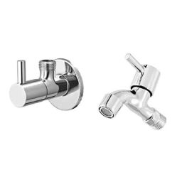 Zesta Turbo 2 Pcs Stainless Steel Chrome Finish Bib Cock &a; Angle Cock Set with Wall Flange-picture-1