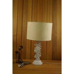 Tucasa Mango Wood White Carved Table Lamp with 11.5 inch Polycotton Off White Drum Shade, WL-302-image-102