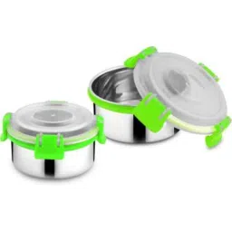Classic Essentials 800ml Stainless Steel Green &a; Silver Bento Lock &a; Seal Lunch Box (Pack of 2)-picture-3