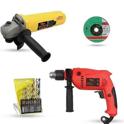 Hillgrove 850W Angle Grinder, 700W 13mm Drill Machine, Grinding Wheel &a; 9 Pcs Drill Bits Combo, HGCM1154-45