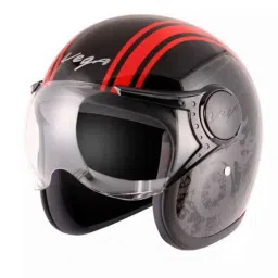 Vega Old School ABS Black Red Open Face Helmet, Size: Medium-picture-12