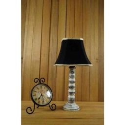 Tucasa Mango Wood Old White Table Lamp with 12 inch Polycotton Black Square Shade, WL-190-4