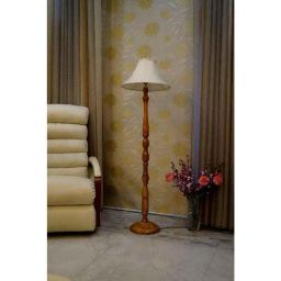 Tucasa Mango Wood Camel Floor Lamp with Off White Conical Polycotton Shade, WF-120-85