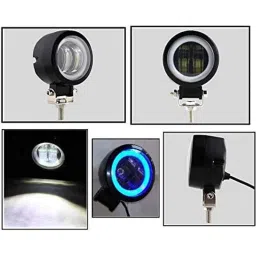 Meenu Arts 3 Inch Round White Single Fog Light with Blue Halo Angel Eye Ring For KTM Duke 1190 (Metal Body) 20w-33