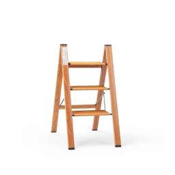 Corvids 150kg 3 Step Aluminum Teak Foldable Ladder with Wide Anti-Slip Pedal, CASL-03T-14